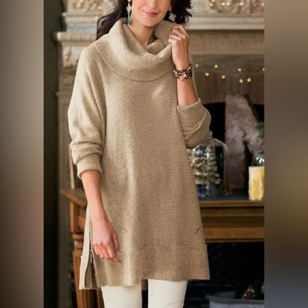 Soft Surroundings Beige Wool Cowl Neck Sweater